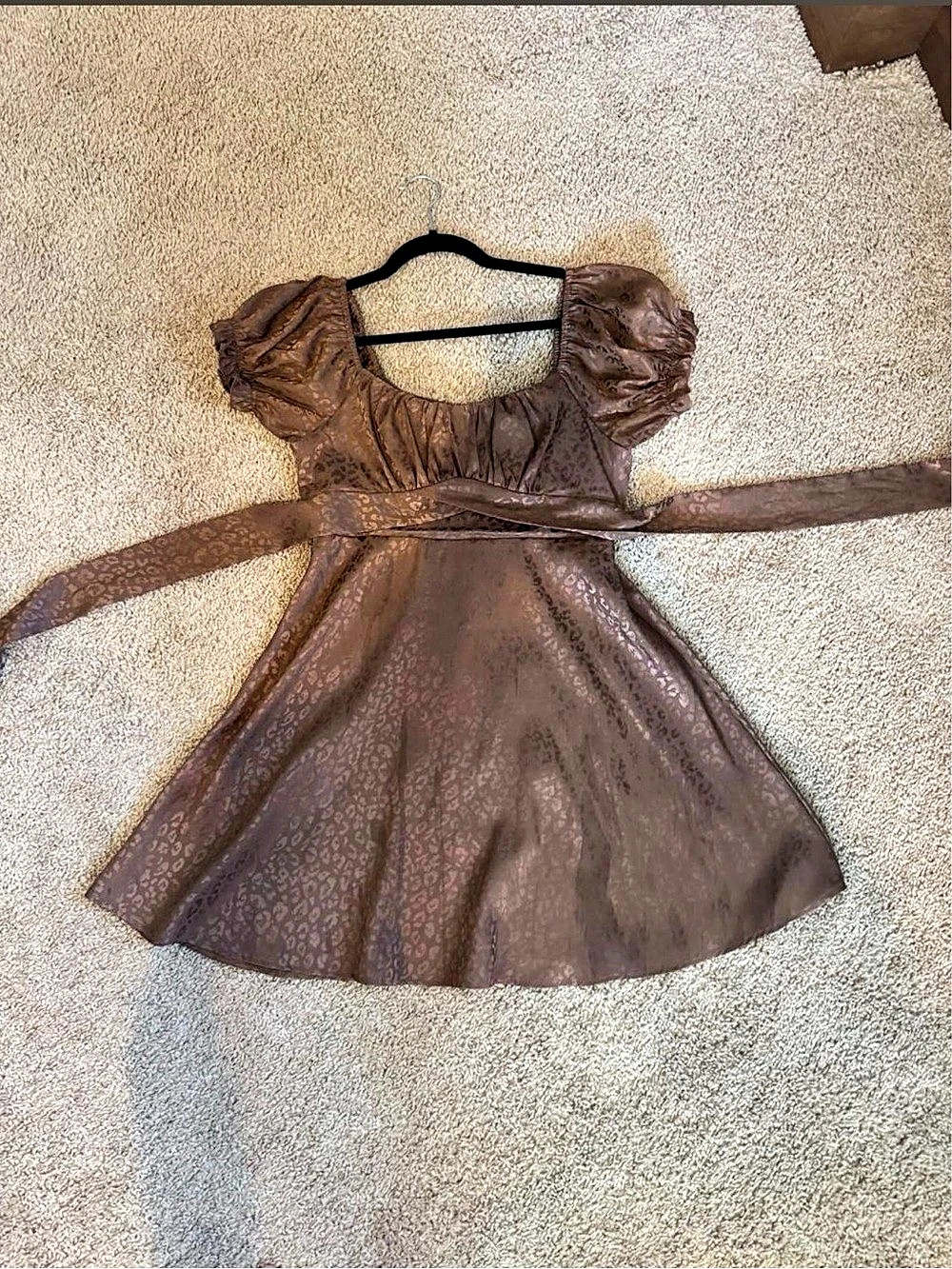 Francesca’s Leopard Print Puff Sleeve Mini Dress Size Medium